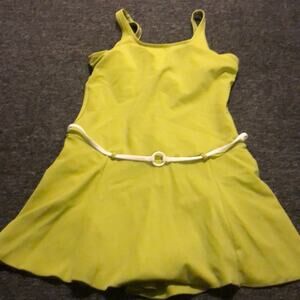 CUSMA Mexico Women's Lime Green Belted Swim Dress Swimsuit One Piece Size 40 M